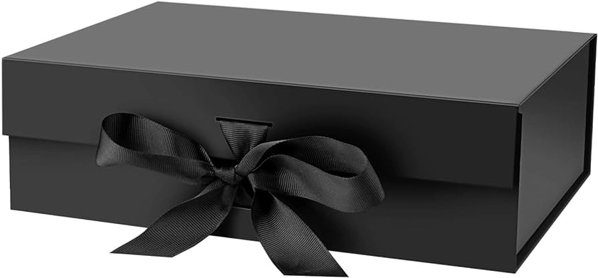 DaiJoob Gift Box with Lid for Presents 10.5x7.5x3.1 Inches with Ribbon and Magnetic Closure(1-Pack) (Black)