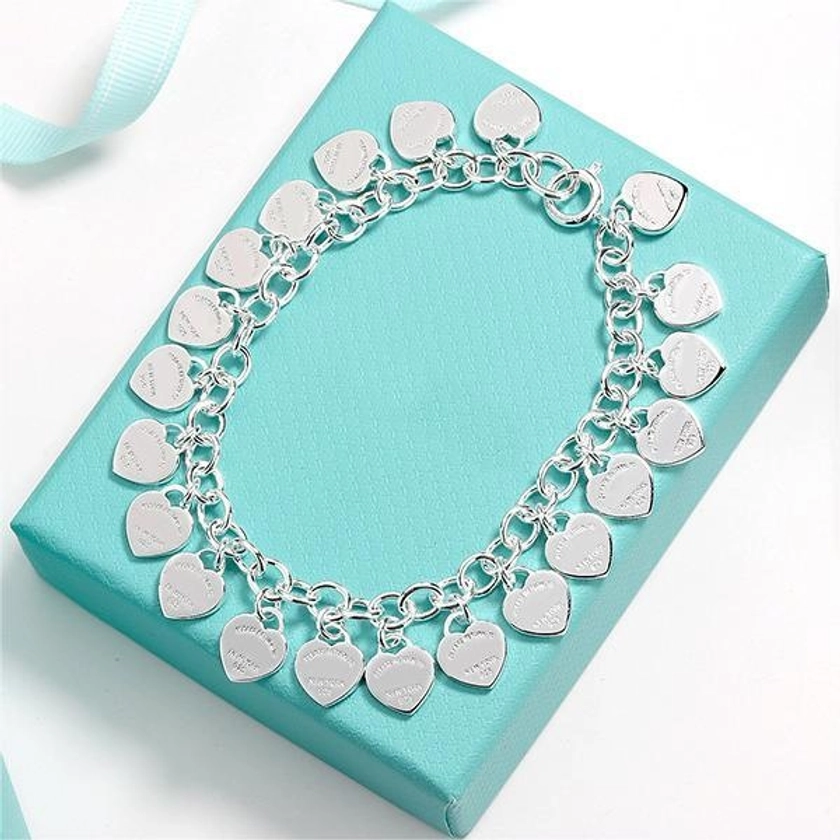 925T sterling silver heart-shaped bracelet | Shopee Brasil
