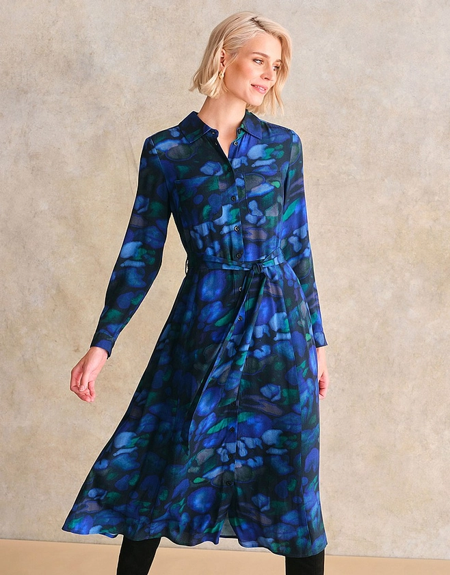 Sienna Shirt Dress in Blue Watercolour Print