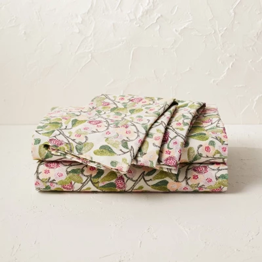 Queen Printed Cotton Sheet Set Autumn Blossom - Opalhouse™ designed with Jungalow™: Percale Weave, 220 Thread Count, Peached Finish