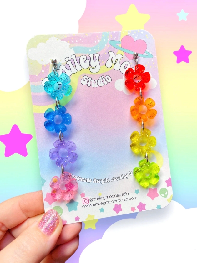 Jelly Pride Flowers, Acrylic Earrings