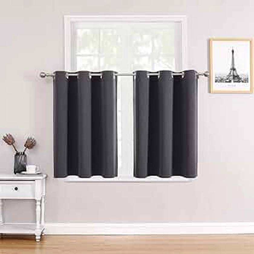 ChrisDowa Small Window Curtains for Kitchen and Bedroom - Grommet Short Thermal Insulated Room Darkening Curtains (2 Panels, Dark Grey, 42 x 36 Inch)