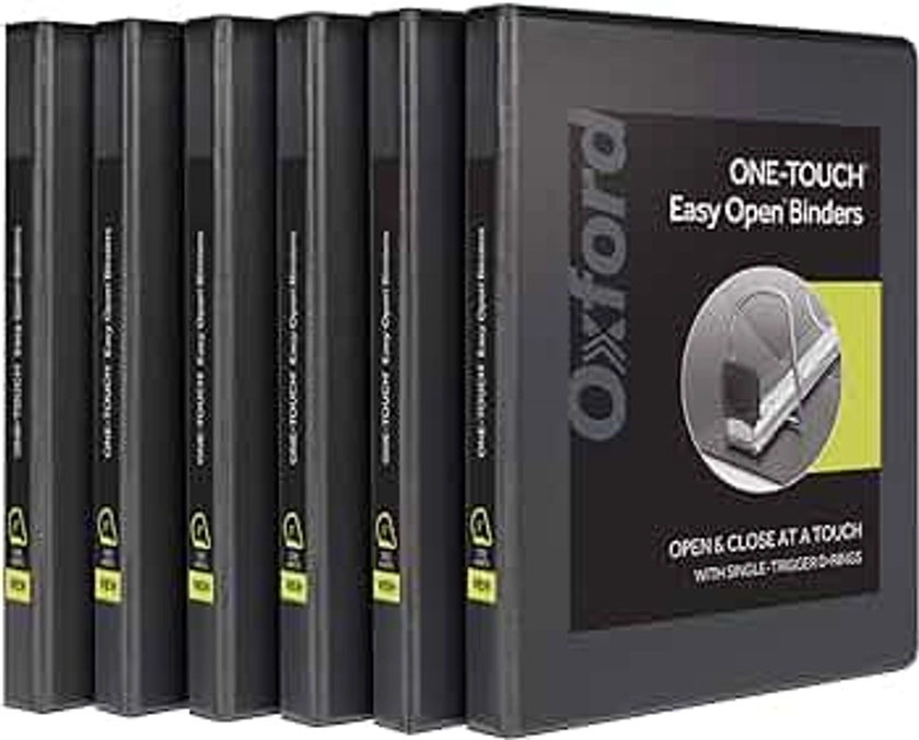 Oxford 3 Ring Binders, 0.5 Inch ONE-TOUCH Easy Open D Rings, View Binder Covers on 3 Sides, Durable Hinge, Non-Stick, PVC-Free, Black, 6 Pack (79901)