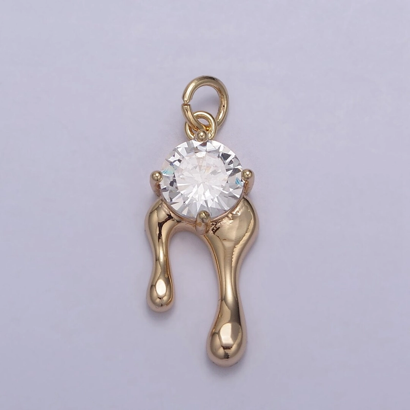 16k Gold Filled Clear Round Cut Solitaire CZ Ladies Pendant Charm Drip Jewelry N-828 - Etsy