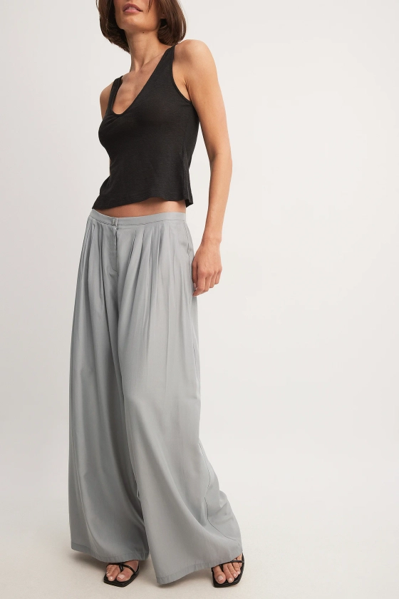 Flowy Wide Leg Low Waist Pants Grey