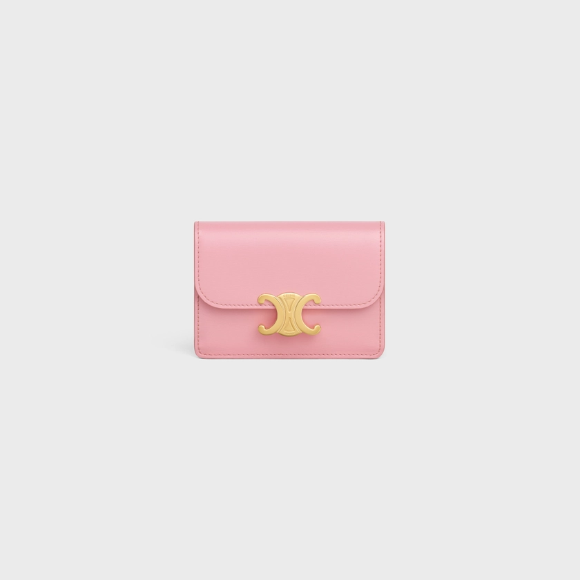 CARD HOLDER WITH FLAP TRIOMPHE IN SHINY CALFSKIN - ROSE | CELINE