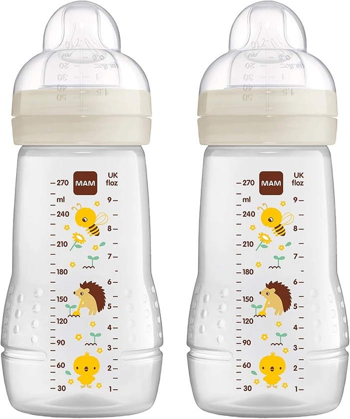 MAM Easy Active Lot de 2 bouteilles d'eau pour bébé (270 ml), avec tétine MAM Taille 1 en silicone SkinSoft, bouteille de lait de forme ergonomique, 0+ mois, abeille/hérisson : Amazon.fr: Bébé et Puériculture