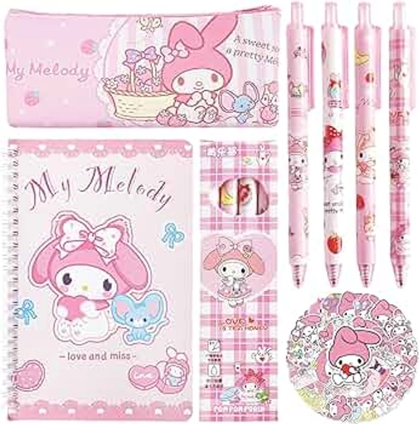 Cute School Supplies Set - Gel Pens, Journal Notebook, 50 Stickers, Pencil Cse, Kawaii Stationery Set, Back to School Gift, Pink
