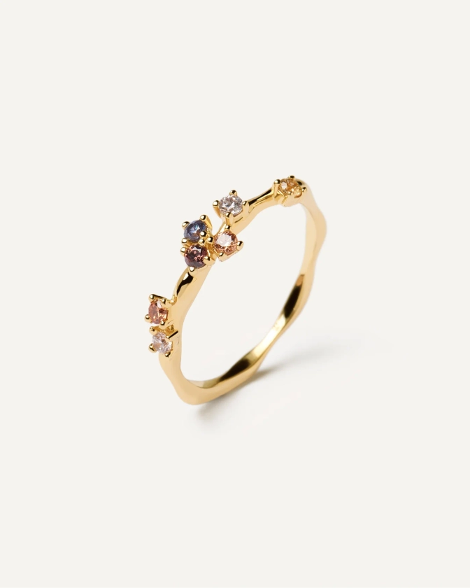 Gold-plated silver ring with five color zirconias | Five Ring | PDPAOLA