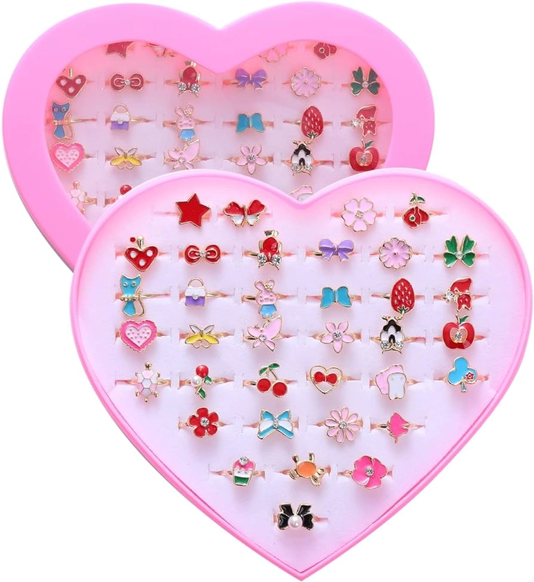 36pcs Little Girl Jewel Rings, Adjustable, No Duplication Kids Play Rings in Box,Pretend and Dress Up Rings for 4-12 Year Old Girls Birthday Gifts Holiday Gifts, 3 4 5 6 7 8 9 10 11 12 Year Old