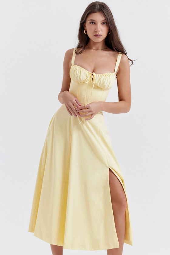 Clothing : Midi Dresses : 'Carmen' Buttercup Bustier Sundress