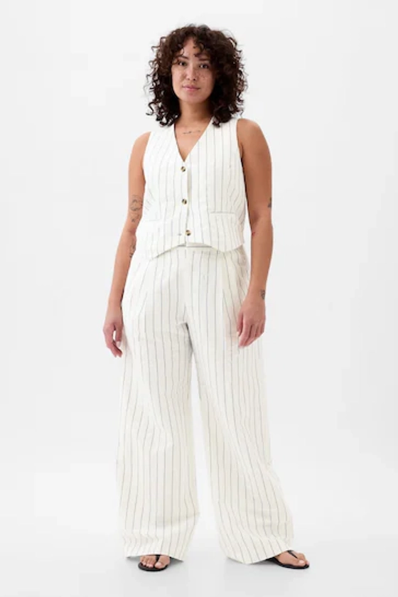 Buy Gap Navy Blue Pinstripe High Waisted Linen Cotton Trousers from the Next UK online shop