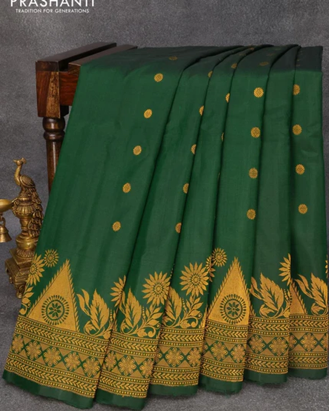 Pure gadwal silk saree green with allover zari woven buttas and rich zari woven border