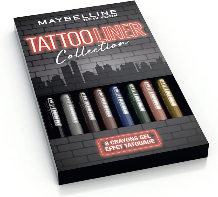 Maybelline New-York - Coffret de 8 Crayons Gel Effet Tatouage - Tattoo Liner - Teintes: Deep Onyx, Intense Charcoal, Bold Brown, Smooth Walnut, Deep Teal, Intense Green, Soft Rose et Soft Bronze