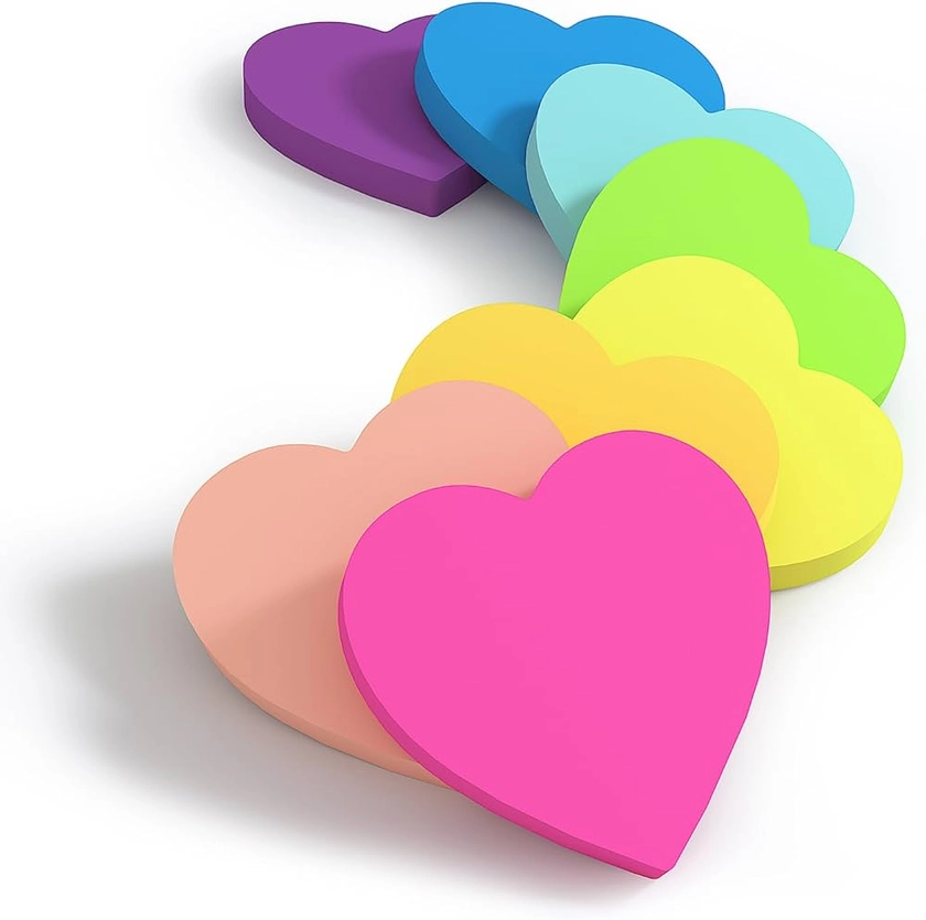 8 Pads- 75 x 75 mm Heart Shaped Cute Sticky Notes,8xBrilliant Colors Collection self-Stick Notes, 80 Sheets/Pad,640 Sheets Total : Amazon.co.uk: Stationery & Office Supplies