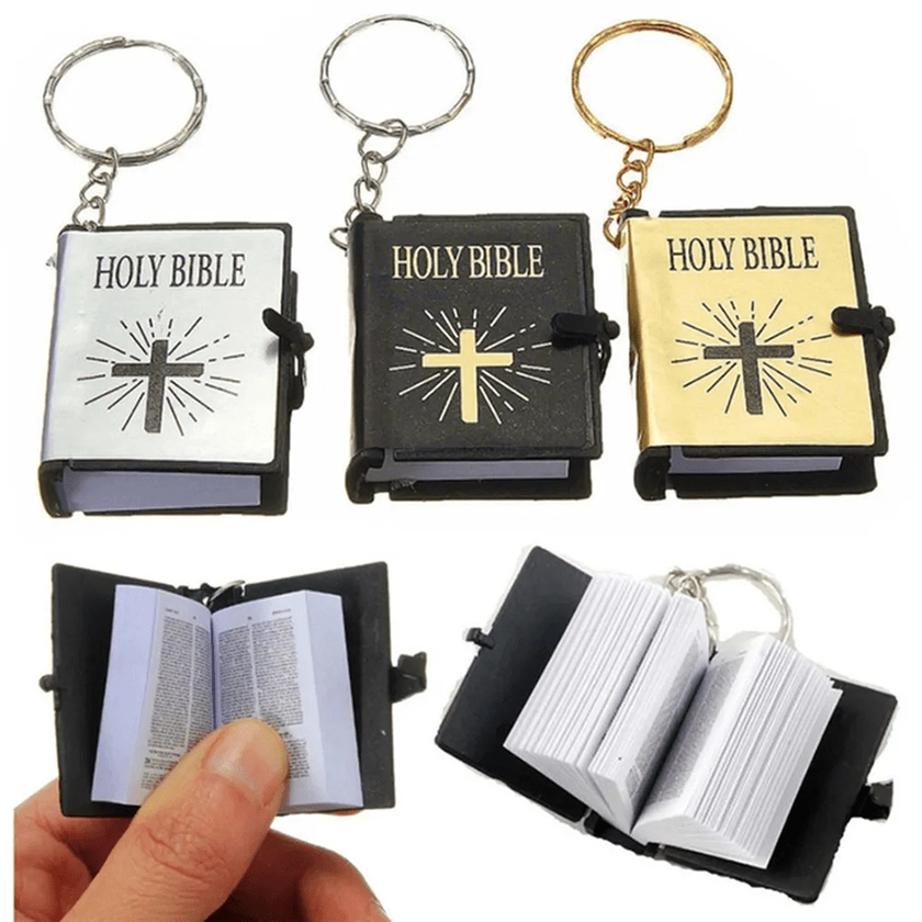 1 Pc Porte-clés Mini Sainte Bible En Papier Réel Avec Croix , Porte-clés Pour La Voiture, Cadeaux De Mode