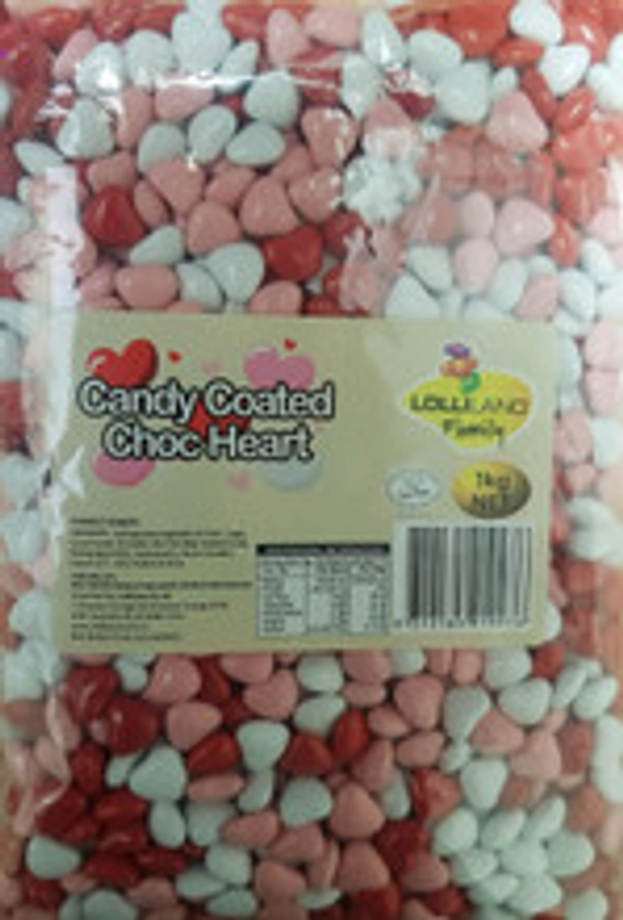 Candy Coated Choc Heart Red 1kg