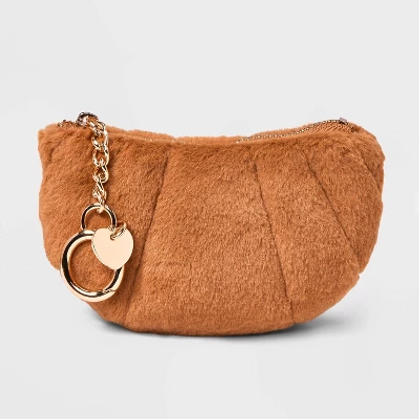 Faux Fur Croissant Clip On Pouch - A New Day™ Brown