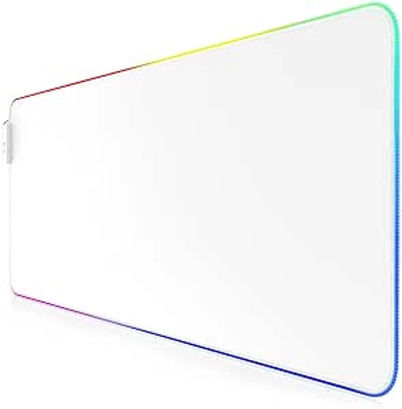 CSL - RGB gaming mouse pad - LED desk pad - 800x300 mm - XXL mousepad - LED multi color - 11 lighting modes - 7 LED colors plus 4 effect modes - washable - White