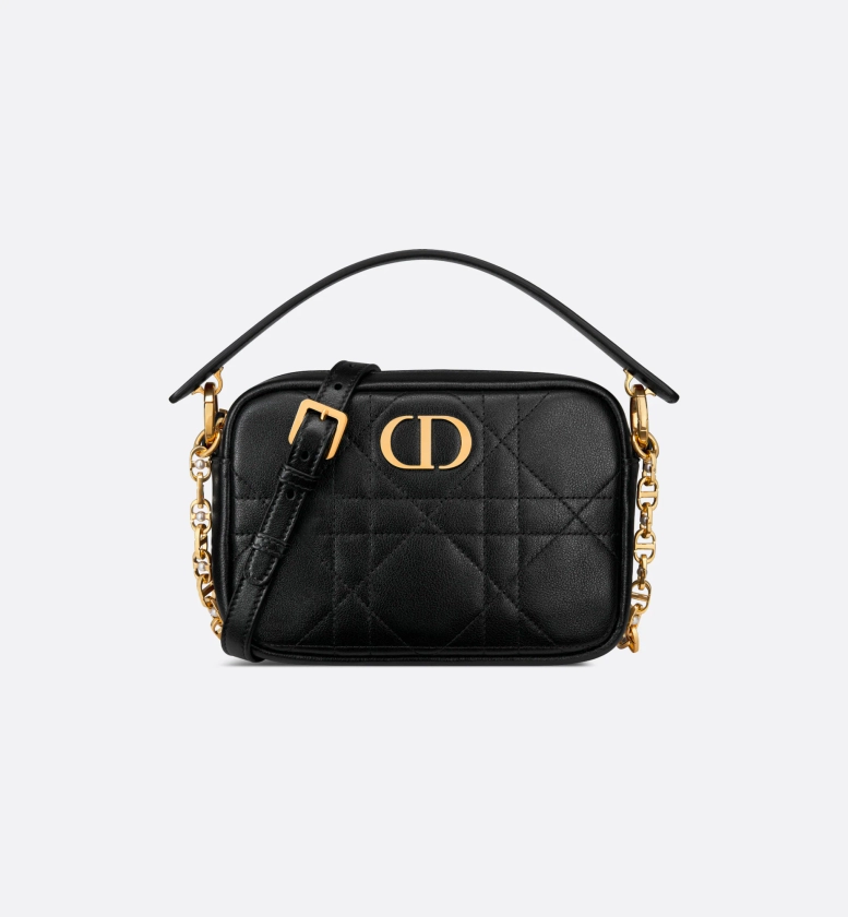 Small Dior Caro Top Handle Camera Bag Black Macrocannage Calfskin | DIOR