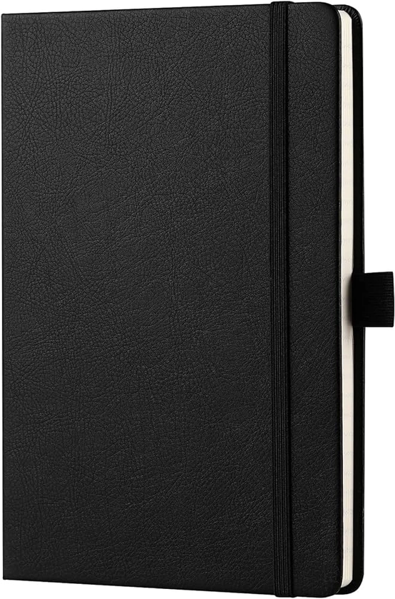 Amazon Brand - Eono Notebook, A5 Notebook with Premium Paper, 200 Pages Writing A5 Notebook Journal, Faux Leather Classic Hardcover, Balck