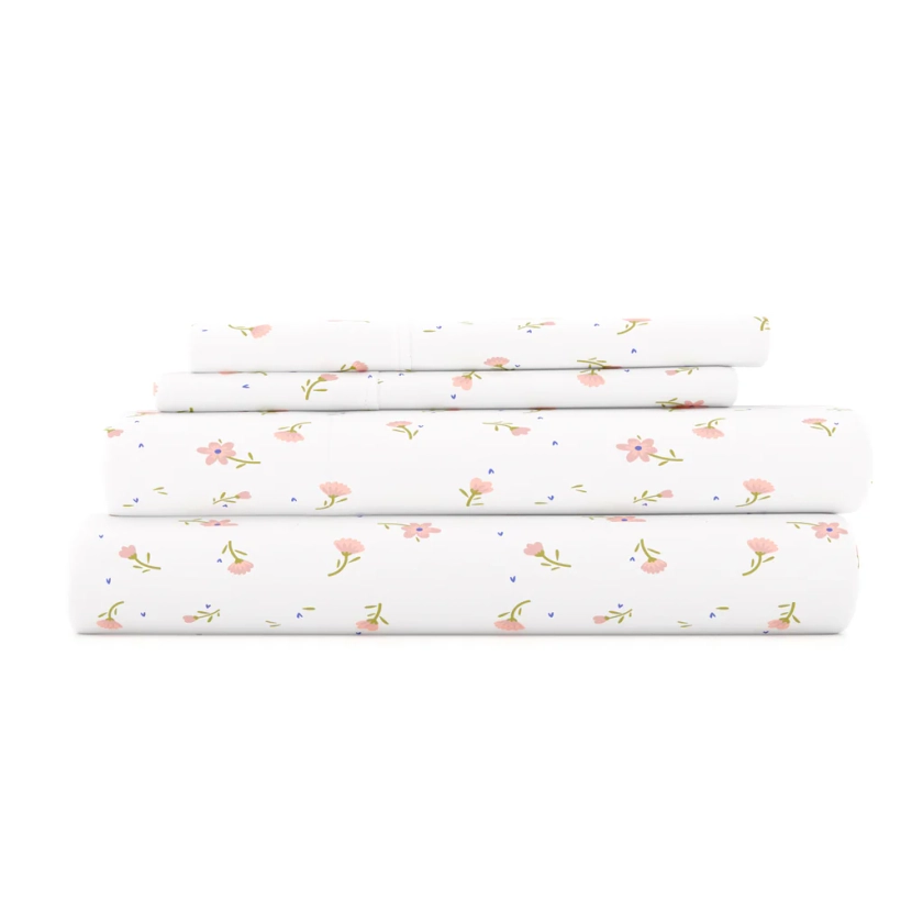 Soft Floral Patterned 4-Piece Sheet Set - Linens and Hutch (Queen), (Pink)