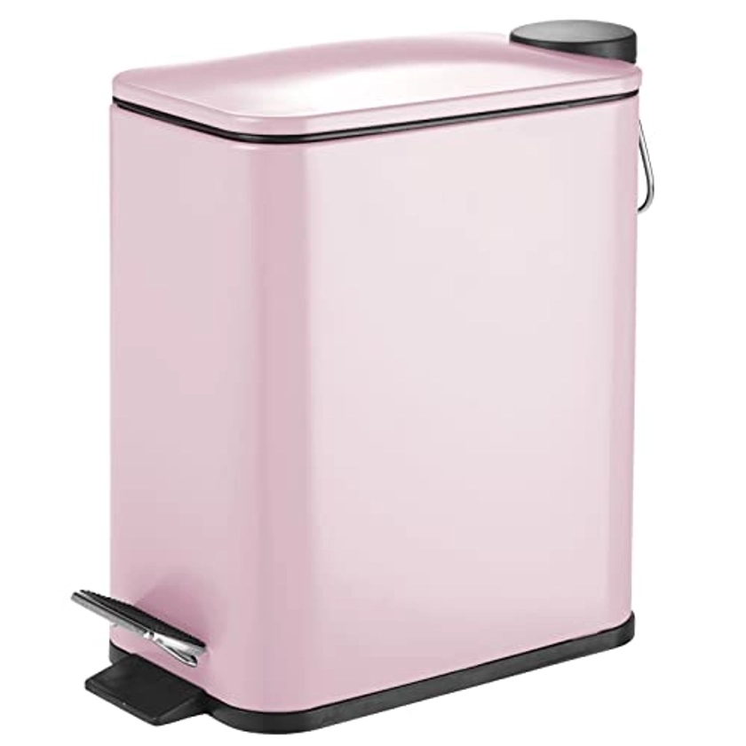 mDesign Rectangular Pedal Bin – 5 L Metal Waste Bin with Pedal, Lid and Plastic Bucket Insert – Household Rubbish Bin for Bathroom, Kitchen and Office – Pink : Amazon.co.uk: Home & Kitchen