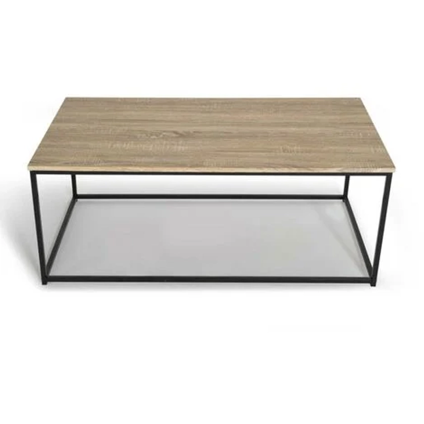Table basse DETROIT 113 cm design industriel bois et métal noir - Naturel