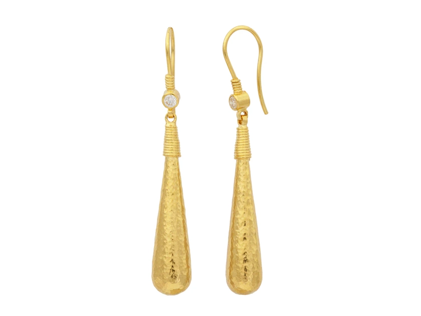 GURHAN Spell Gold Single Drop Earrings, 36x8mm Teardrop on Wire Hook, 