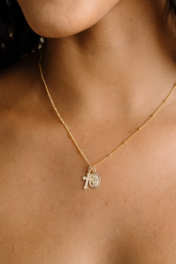 Collier Vierge Marie délicat avec croix, pendentif miraculeux, collier catholique, collier religieux, baptême, or 14 carats, rose, argent - Etsy France