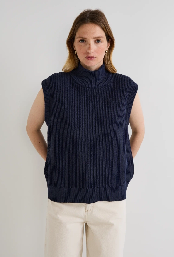 Pull sans manche uni en maille de coton BIO BLEU FONCE pour femme MONOPRIX