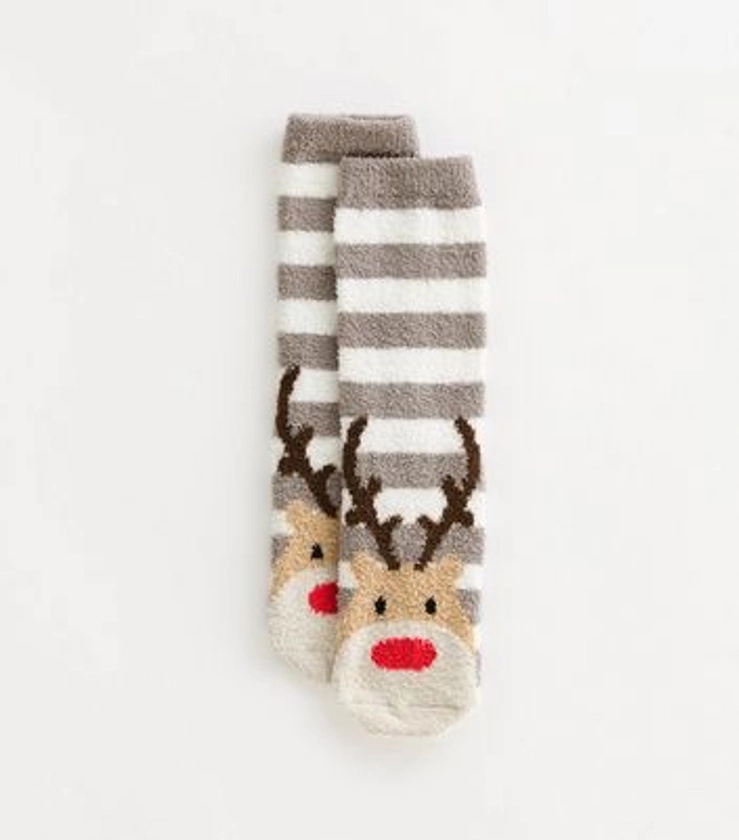 Grey Christmas Reindeer Cosy Socks