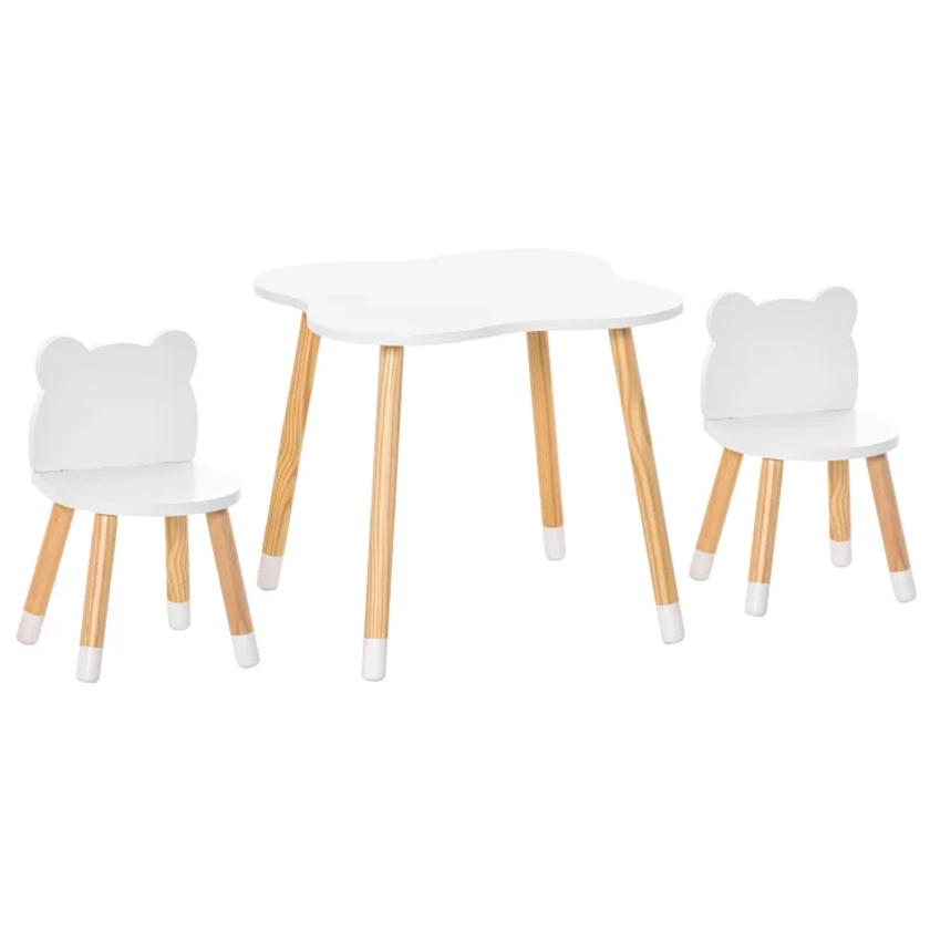 Ensemble scandinave table et chaises enfant motif ourson bois blanc | Maisons du Monde