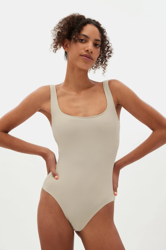 Cream Penny Square Neck Bodysuit — Girlfriend Collective