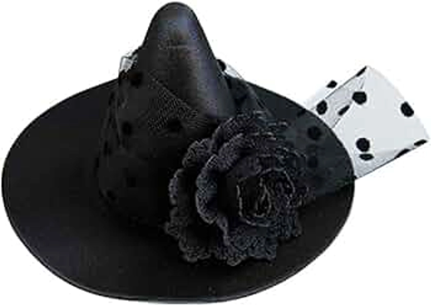 Small Witch Hat Retro Black Witch Flower Hair Clip Decorative Halloween Hair Accessories for Party (Black Flower)