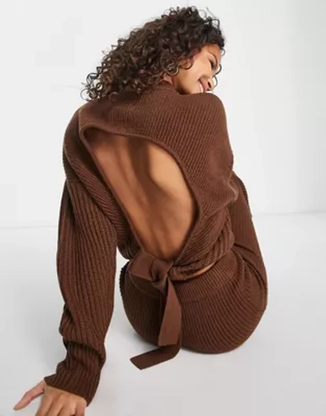 ASOS DESIGN - Pull d'ensemble avec dos noué - Marron