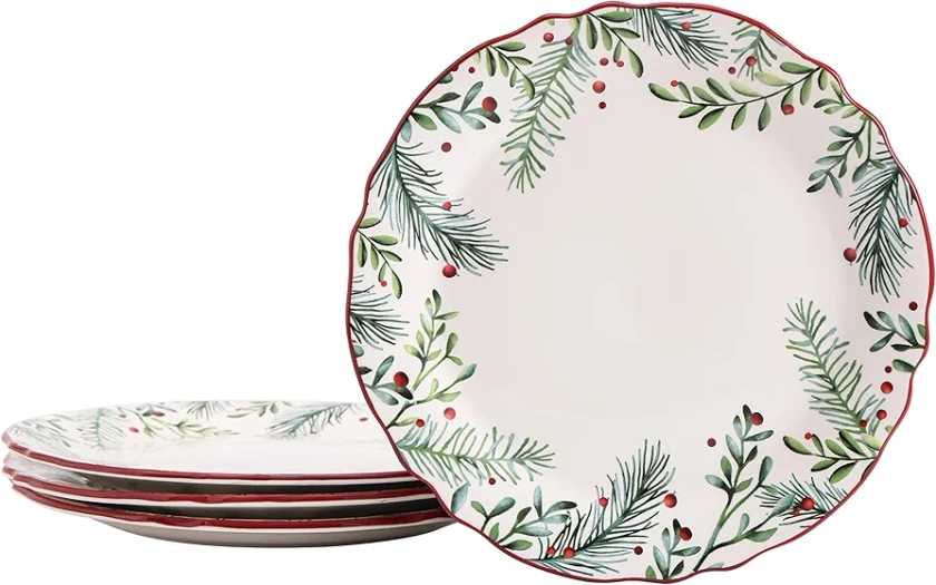Bico Santa On The Way 11 inch Dinner Plates, Set of 4, for Pasta, Salad, Maincourse, Microwave & Dishwasher Safe