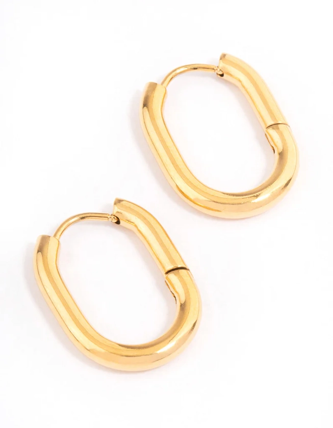Gold Plated Stainless Steel Plain Oval Huggie Hoops