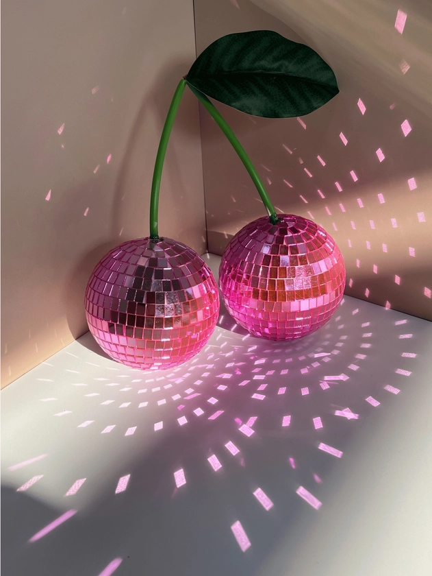 Disco Cherries For Wall And Home Decor,Can Hang On The Wall Cherry Disco Balls ,Pink Fruit Disco Decor (Small, PINK)