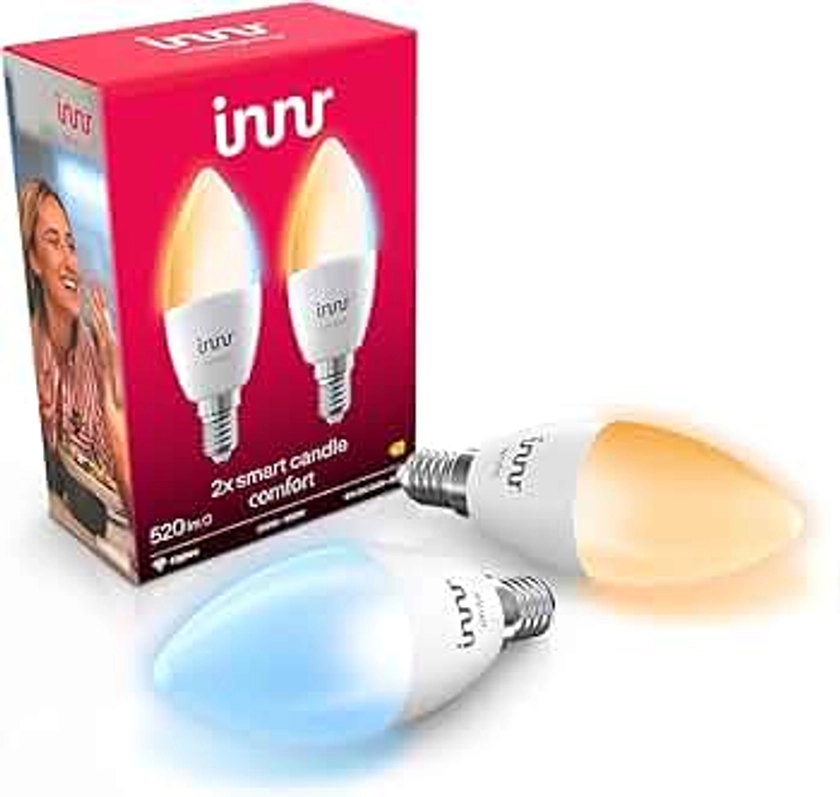 innr Ampoule Connectée E14 Bougie, Lampe Connectée Blanche Chaude à Froide, Fonctionne avec Hue*, Alexa, Amazon Echo (4e gén), Bougie LED Zigbee, Variable, 520 lumens - 2 Pack