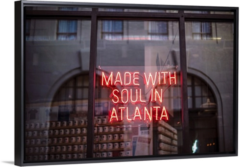 Made With Soul In Atlanta, Neon Sign, Switchyards, Atlanta, Georgia Solid-Faced Canvas, Black Floating Frame