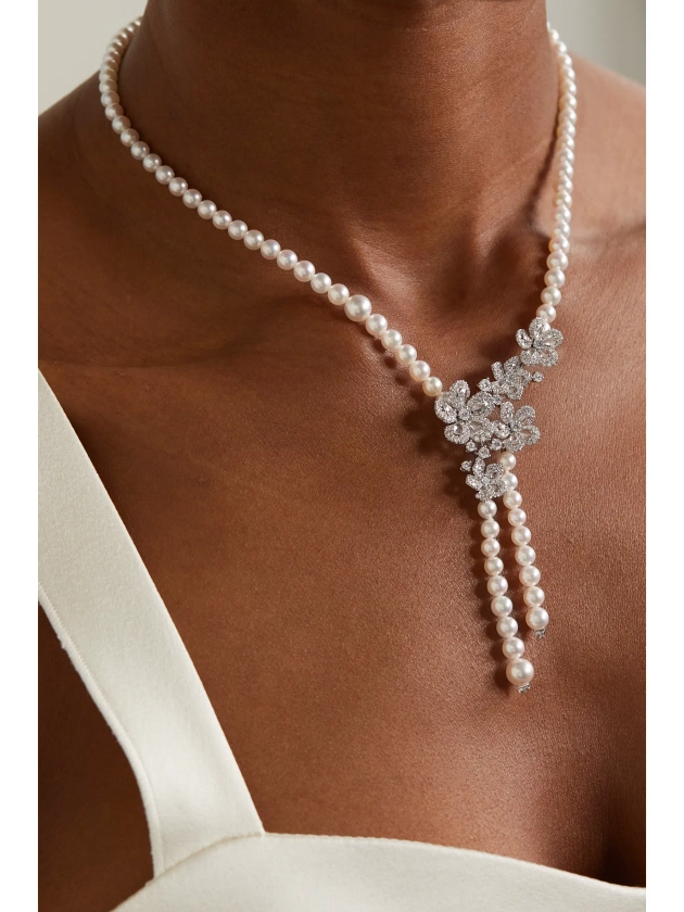 Collier en or blanc 18 carats (750/1000), perles et diamants Miss Daisy DAVID MORRIS pour femme | NET-A-PORTER