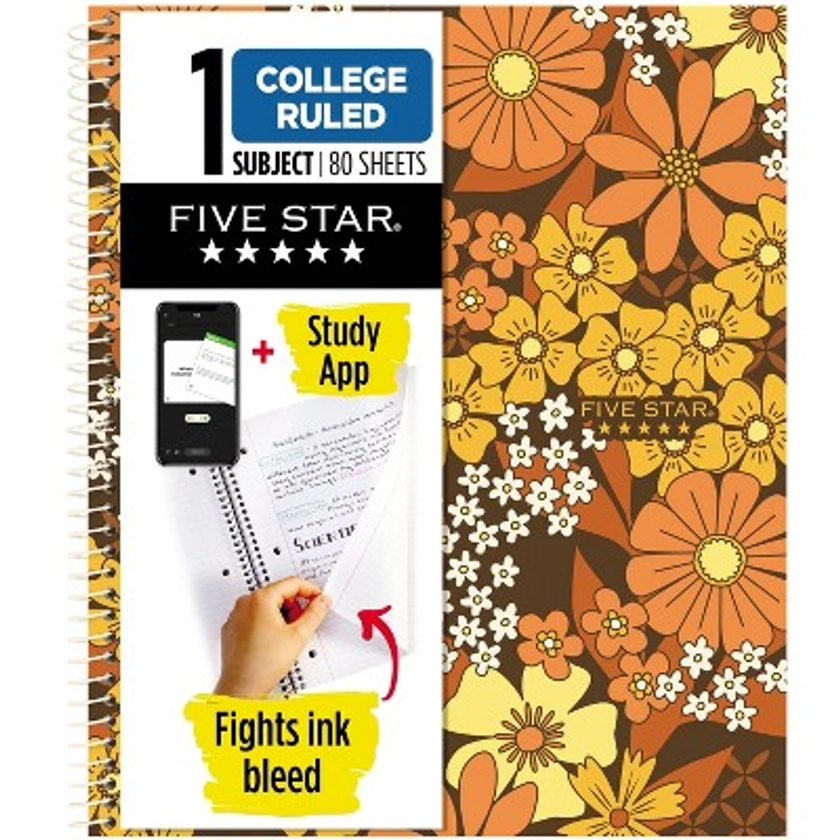 Five Star 80ct College Ruled Notebook Retro Florals