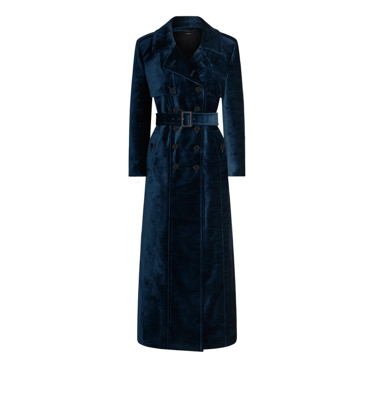 SLUBBED VELVET LONG TRENCH COAT