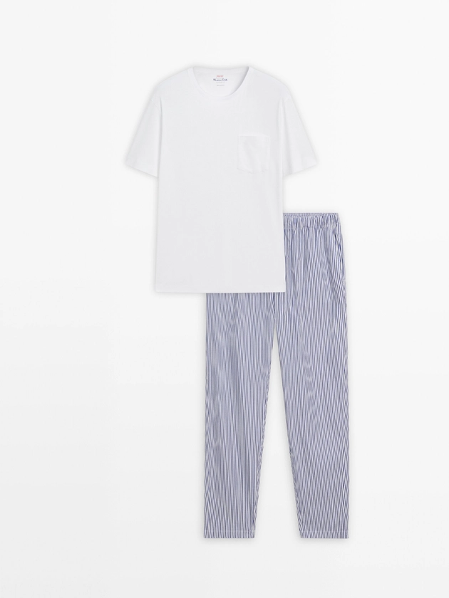 Striped pyjama bottoms and short sleeve T-shirt · White · Homewear | Massimo Dutti