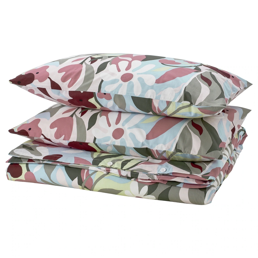 KORSKOVALL duvet cover and pillowcase(s), multicolor/floral pattern, King - IKEA CA