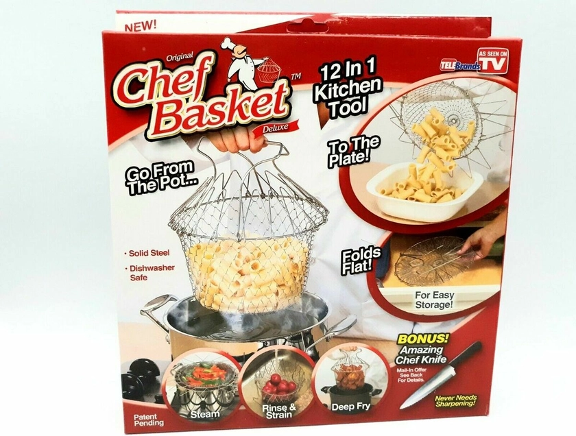 Chef Basket Deluxe 12 in 1 Kitchen Tool As Seen On TV Steam Strain Fry Rinse