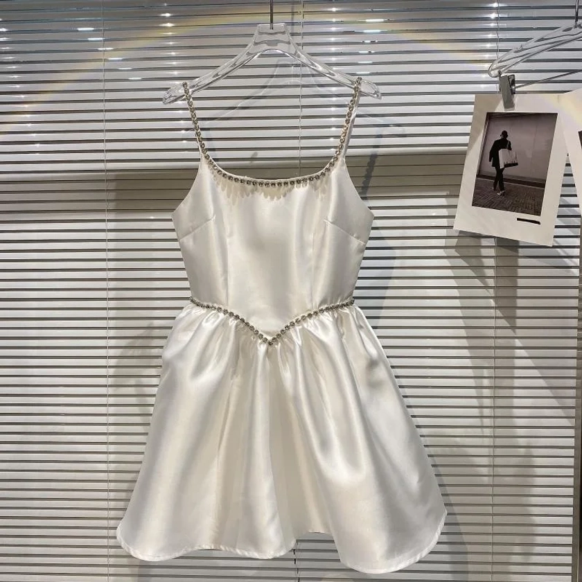 PREPOMP 2022 Summer Women White Sling Diamond Dress girocollo senza maniche nuovi arrivi Lady Sexy Backless Fashion GB978