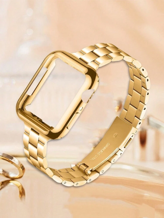 2pcs-Set 14mm Wide Metal Detachable Stainless Steel Apple Watch Band With Dustproof Scratch-Resistant Soft TPU Apple Watch Case (With Screen Protector), Compatible With Apple Watch Ultra 2 1 SE S9/8/7/6/5/4/3/2/1 Series, Full Protection And A Perfect Gift For Family And Friends, Intelligent Apple Watch Accessory. Apple Watch Band Sizes: 38mm/40mm/41mm/42mm/44mm/45mm/49mm. | SHEIN UK