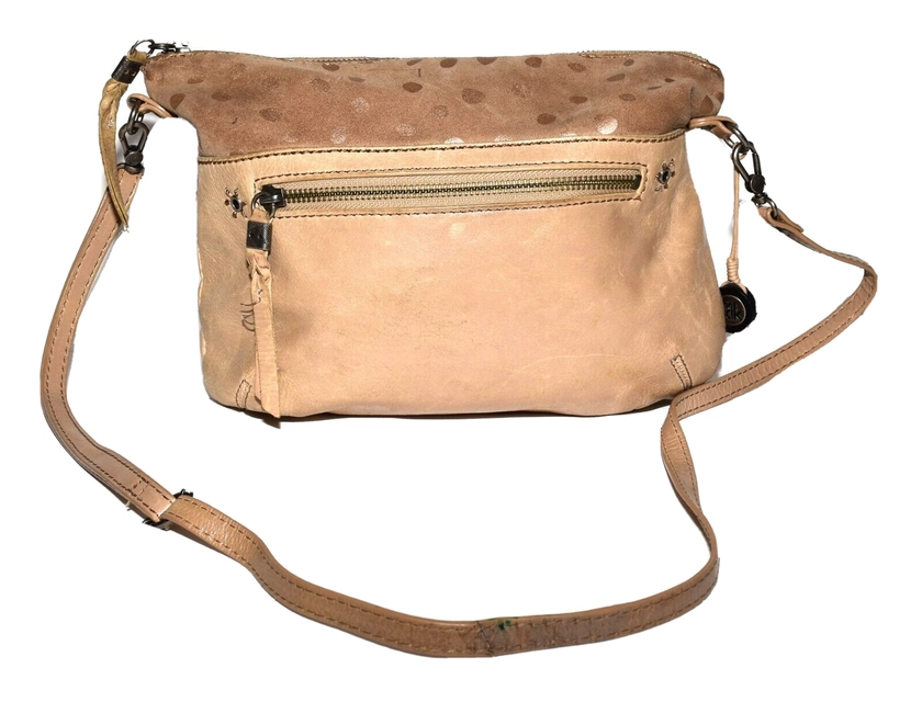 The Sak Beige Leather Brown with Gold Dotted Suede Top Crossbody Bag